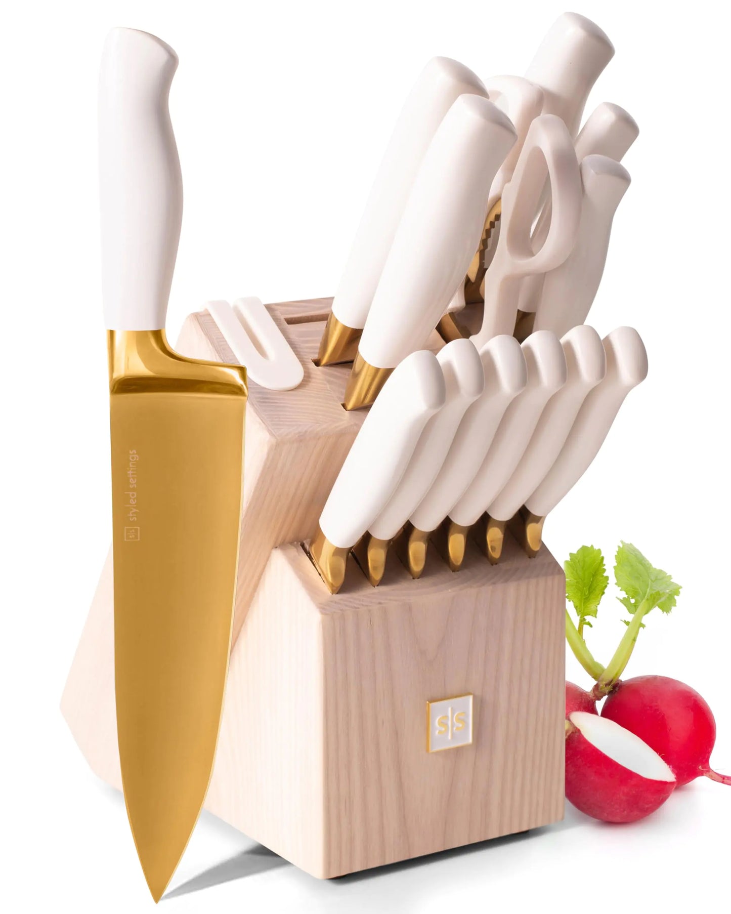 Styled Settings White and Gold Knife Set