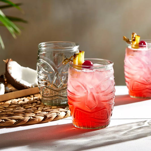 Libbey Tiki Statue Rocks Glasses Set