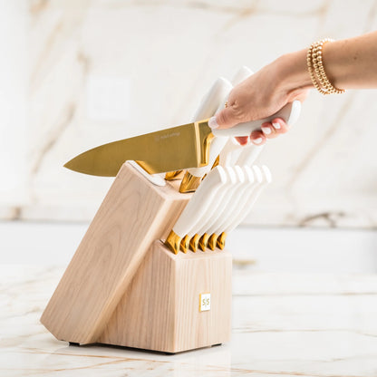 Styled Settings White and Gold Knife Set