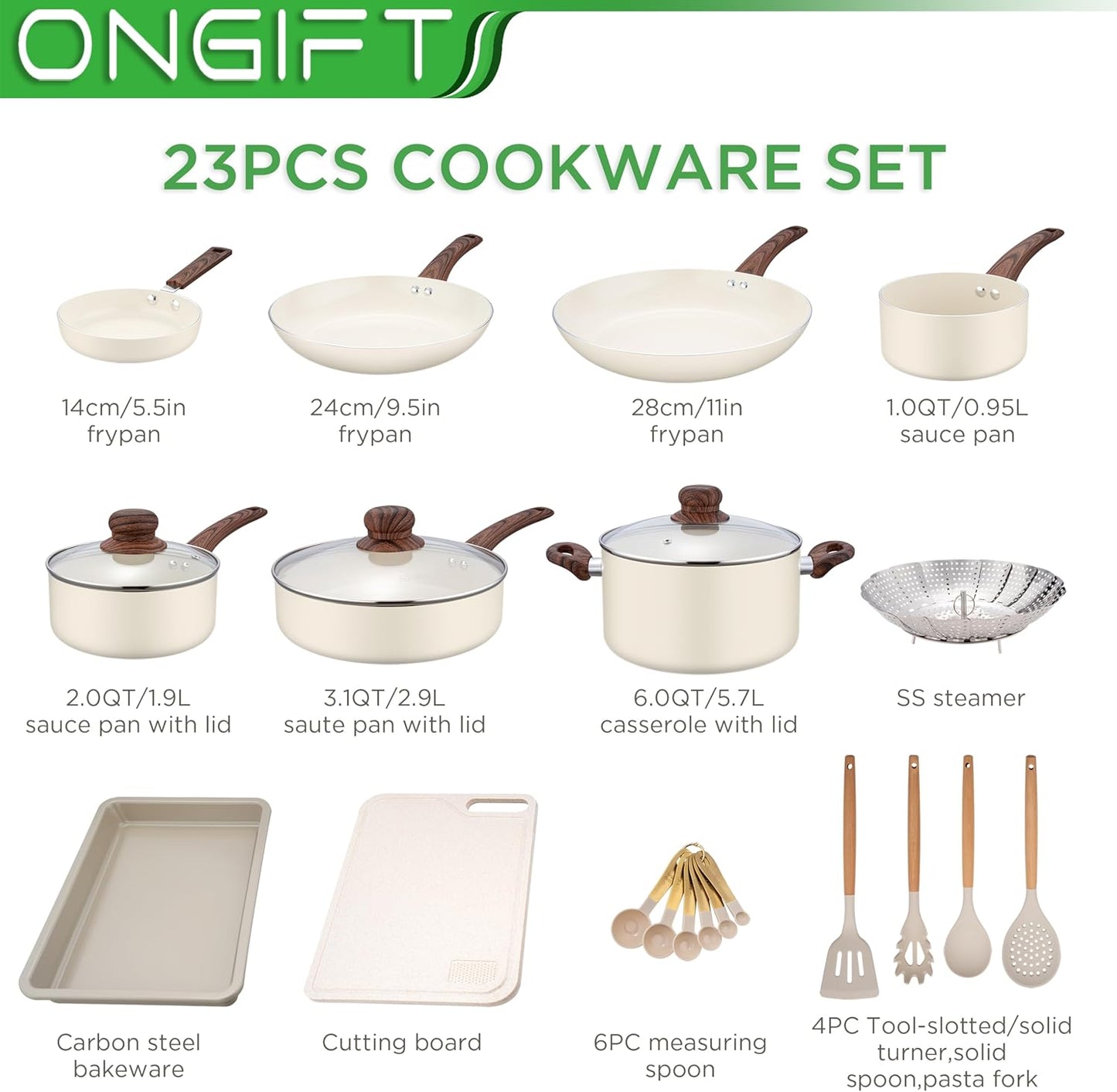 Ongift Ceramic Pots and Pans Cookware Set